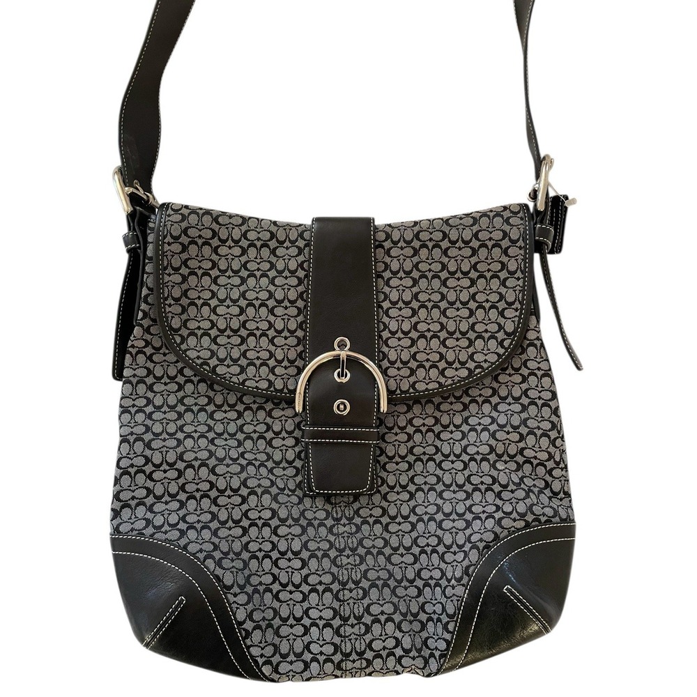 Vtg Coach Black Signature C Jacquard Flap Crossbody Shoulder‎ Bag J3M 6377 Y2K